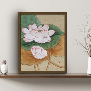 Pittura coreana, pittura di loto, arte coreana, arte della parete coreana, arte asiatica, decorazione della parete coreana, poster di loto, regalo di inaugurazione della casa, arredamento coreano