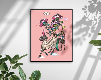 Korean poster, Korean Art, Korean Wall Art, Asia Art, Korean Wall Decor,Housewarming gifts, Asia, Korea,  KIRIN painting,  zodiac poster
