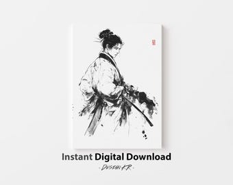 Silent Resolve: Ink-Wash Swordsman