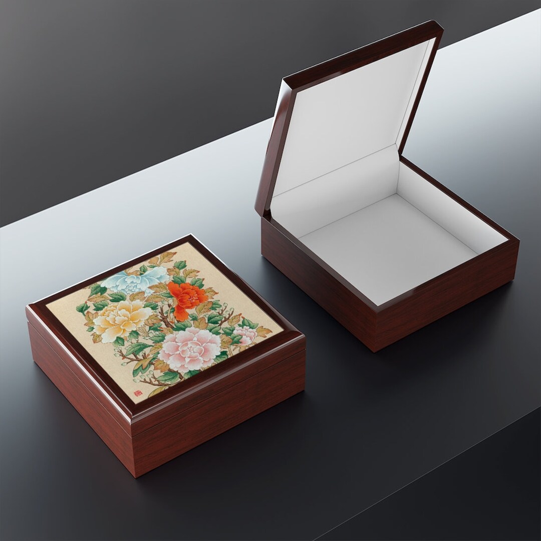 Jewelry Box, Keepsake Box, Korean Painting, Peony Painting, Korean Art