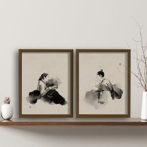 Set of 2 prints, K-Drama, korean couple, korean palace, hanbok, Korean Art, Korean painting, Asian Art, Korean art print, korean palace