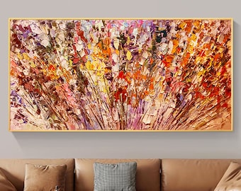 Impasto Floral Painting, Textured Abstract Art, Colorful Wall Art, 3D Canvas Art, Modern Art, Large Wall Decor, Panoramic Art, Home Decor