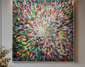 Large Abstract Impasto Painting, Heavy Texture Rainbow Canvas Art