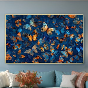 キャンバスに描かれたオリジナルのカラフルな蝶の油絵、大きな壁アート、抽象的な動物の絵、オフィスの壁アート、カスタムペイント、室内装飾