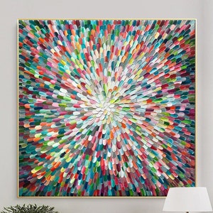 Peinture abstraite originale, grande oeuvre d'art murale, fleurs colorées sur toile, décoration d'intérieur, décoration murale de bureau, oeuvre d'art murale peinte à la main