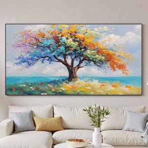 Colorful Abstract Tree of Life Painting On Canvas, Vibrant Impasto Textured Tree Oil Painting, Landscape Wall Art, Modern Living Room Decor
