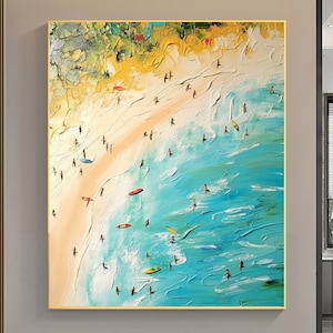 Original Beach Painting On Canvas, Summer Seaside Oil Painting, Golden Beach Art, Office Living Room Wall Art, Large Wall Art, Home Decor