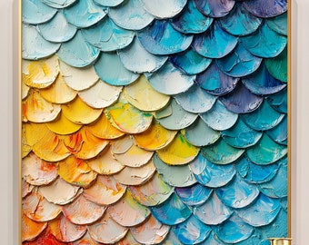Strukturiertes Impasto Gemälde, Original Abstrakte Wandkunst, Regenbogen Palettenmesser-Dekor