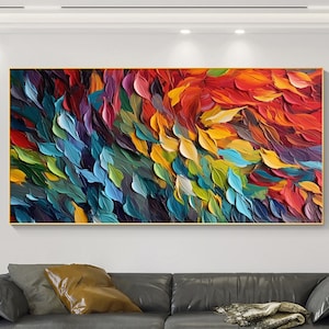 Bunte Federn Ölgemälde auf Leinwand, abstrakte Wanddekoration