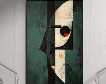 Abstract Cubist Oil Painting, Bold Colors, Textured Canvas Wall Art