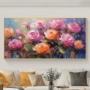 Original Colorful Flowers Oil Painting On Canvas, Abstract Roses Painting, Boho Wall Décor, Large Wall Art, Custom Painting, Home Decor