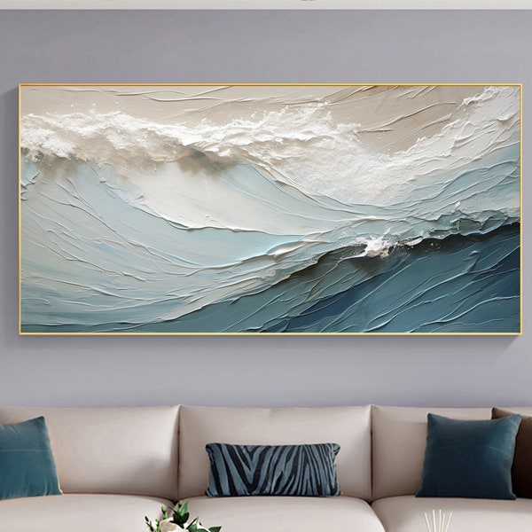 Original Abstract Seascape Oil Painting, Large Boho Wall Art