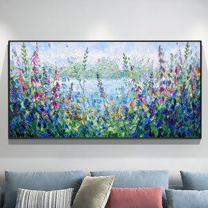 Original Oil Painting On Canvas, Abstract Modern Colorful Flower Painting, Large Wall Art, Boho Wall Décor, Home Decor, Bedroom Wall Decor