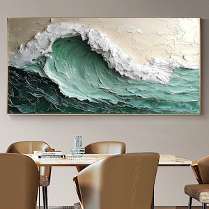 Peinture originale empâtement vague océan, art texturé paysage marin, art mural 3D, grande toile d'art, art vague verte, décoration côtière, décoration de maison de plage