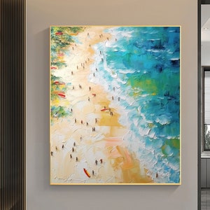 Original Beach Painting On Canvas, Summer Seaside Oil Painting, Golden Beach Art, Office Living Room Wall Art, Large Wall Art, Home Decor