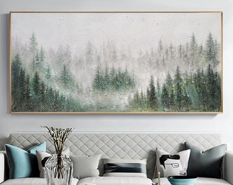 Original Green Forest Painting on Canvas Custom Painting Texture Wall Art Personalized Gift Giant Trees Nature Scenery Art Modern Home Decor