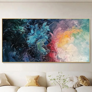 Original Abstract Colorful Waves Oil Painting on Canvas | Blue, Pink, and Gold | Wall Art for Modern Home Decor Large Wall Art | Bedroom Art