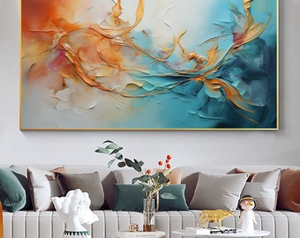 Original Framed Colorful Oil Painting On Canvas, Large Wall Art, Abstract Flowers Painting, Custom Painting, Living room Wall Art Home Decor