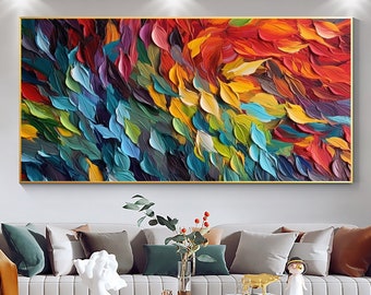 Original bunte Federn Ölgemälde Auf Leinwand, Große Wand Kunst, Abstrakte Bunte Malerei, Benutzerdefinierte Anstrich, Wohnzimmer Hauptwanddekor