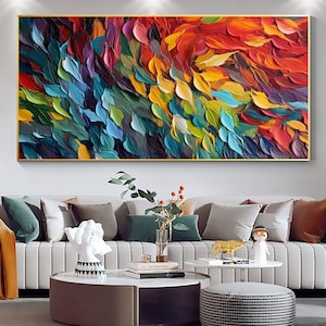 Original Colorful Feathers Oil Painting On Canvas, Large Wall Art, Abstract Colorful Painting, Custom Painting, Living room Home Wall Decor
