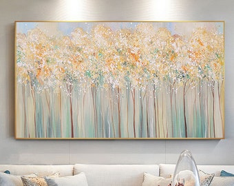 オリジナル油絵、風景壁芸術、抽象画、大型現代芸術抽象樹画、大型壁面芸術、特大油絵