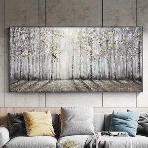 Large original oil painting on canvas,abstract art,forest,trees,landscape,golden painting,nature,Bedroom Living room painting,large wall art