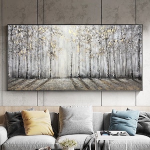 Large original oil painting on canvas,abstract art,forest,trees,landscape,golden painting,nature,Bedroom Living room painting,large wall art