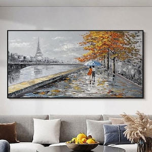 Paris Painting on Canvas, Original Art, Eiffel Tower Painting, Large Wall Art Abstract Art, Landscape, Cityscape Painting, Living Room Décor