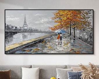Paris Painting on Canvas, Original Art, Eiffel Tower Painting, Large Wall Art Abstract Art, Landscape, Cityscape Painting, Living Room Décor