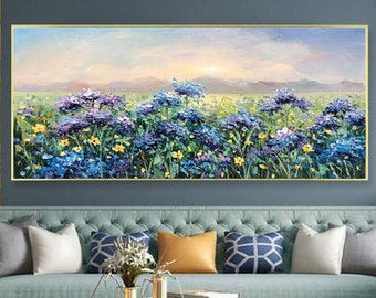 Purple Violet Oil Painting,Flower Wall Art,  Abstract Oil Painting On Canvas, Palette Knife Painting, Spring Landscape Wall Art, Home Decor
