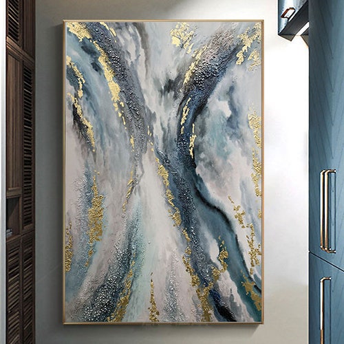 Rectangle Wall Art Gold Leaf Print Large Abstract Canvas Etsy