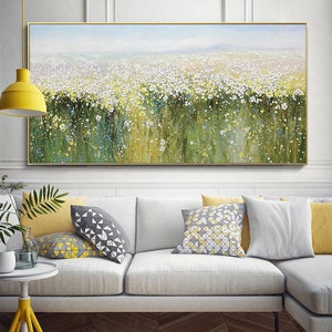 Original Oil painting,Wall Art,Abstract Wall Décor,Wild Flower oil painting,Yellow Green oil painting, Home decor,Bedroom decor,spring decor