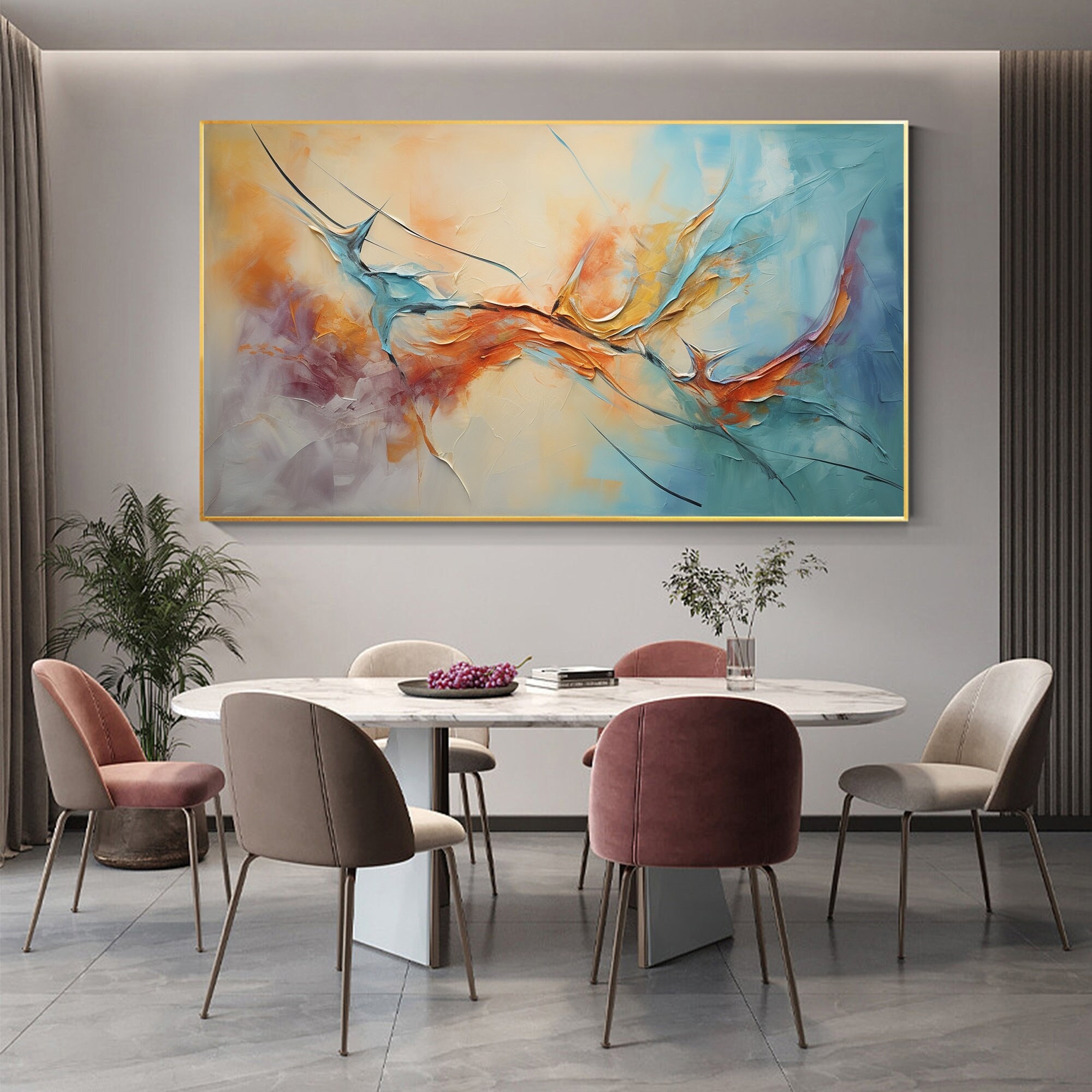Original Framed Colorful Oil Painting On Canvas, Large Wall Art, Abstract Flowers Painting, Custom Painting, Living room Wall Art Home Decor