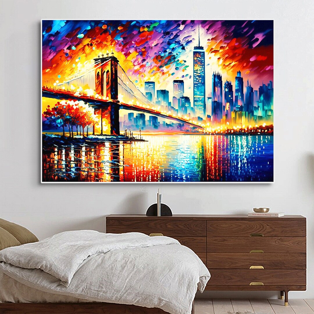 Original Cityscape Oil Painting on Canvas, Large Abstract Golden Gate ...