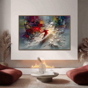 Textured Skiing Painting Impasto Wall Art, Abstract Skier Oil Painting, Large Colorful Art, Dynamic Winter Sports Decor, Modern Home Artwork