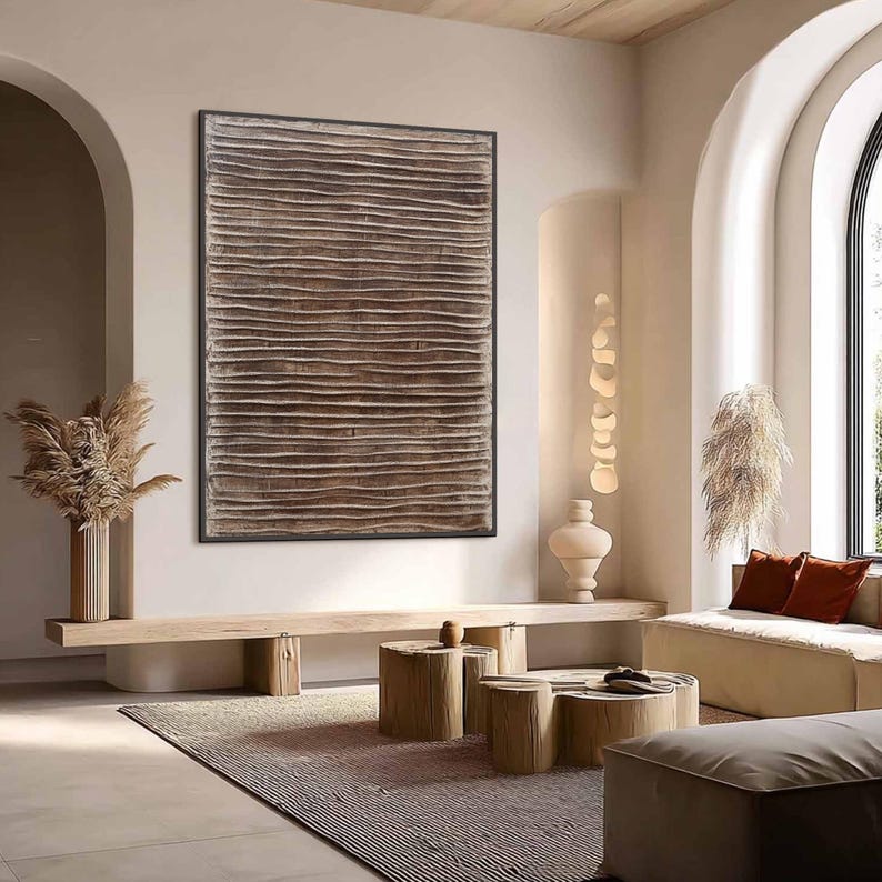 Picture of 3D Textured Wall Art, Brown Wabi Sabi Painting, Neutral Japandi Decor ...
