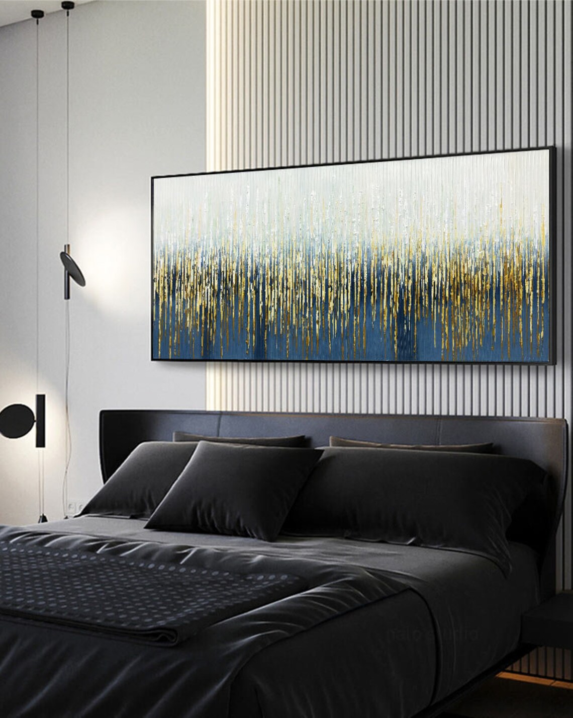 Gold Foil Oil Painting on Canvas Abstract Blud & Golden Etsy