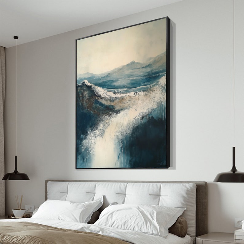 Original Grey Sea Oil Painting on Canvas, Abstract Waves Painting