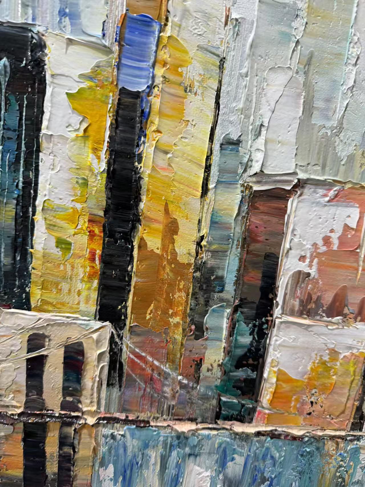 Abstract Cityscape Oil Painting, Large Original Colorful Urban City ...