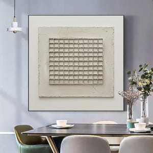 Wabi-Sabi Grid oljemålning på duk, minimalistisk linjär väggkonst