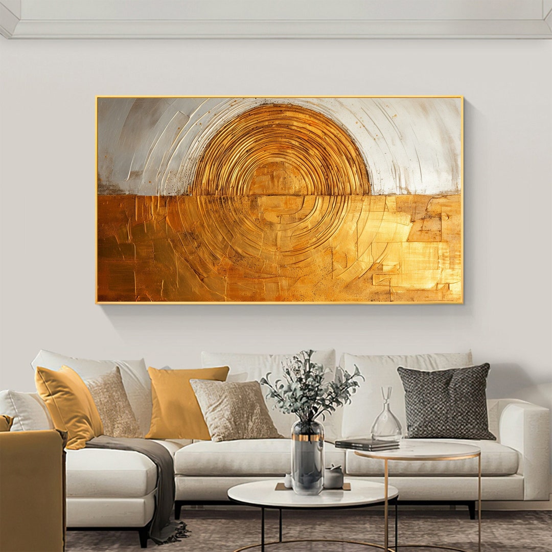 Original Gold Foil Oil Painting on Canvas, Large Wall Art, Textured