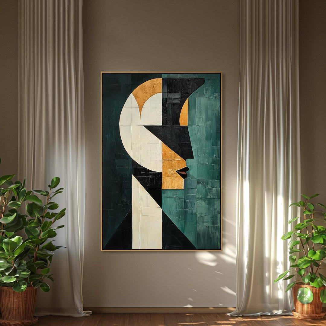 Geometric Abstract Face Oil Painting, Bold Colors Canvas Wall Art - Etsy