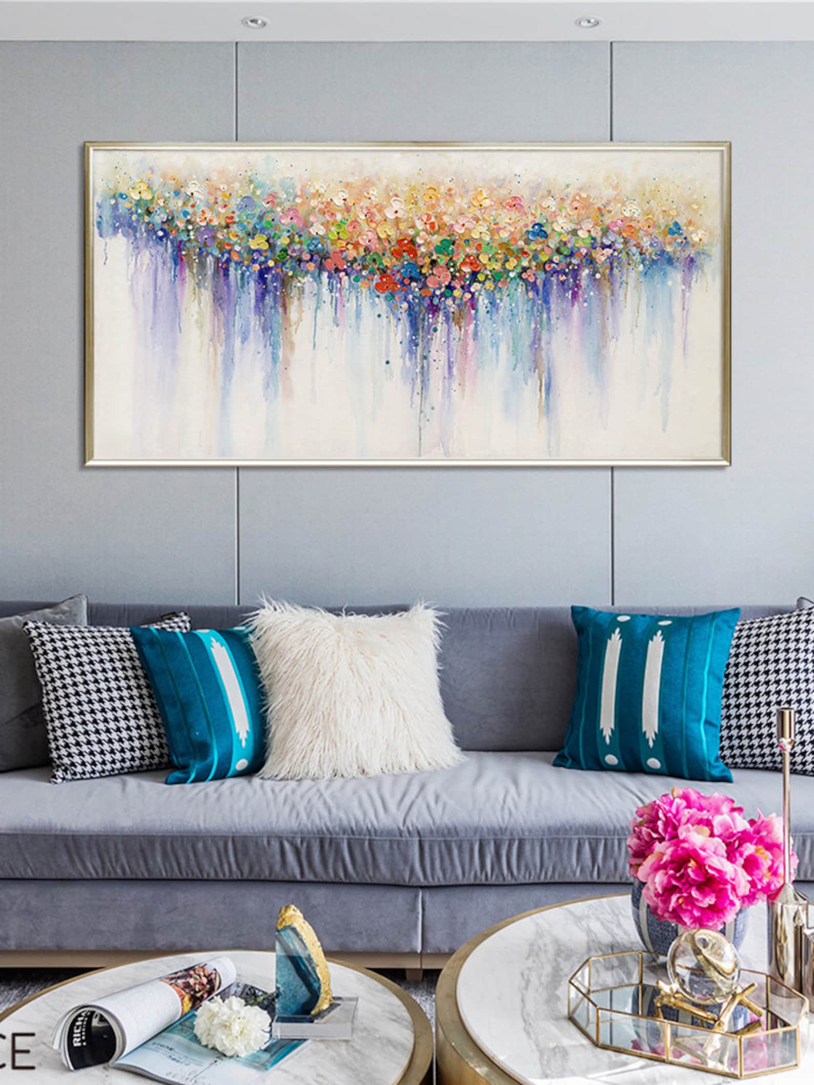 Colorful Flower Wall Art Flowers Painting on Canvas Origanal Etsy