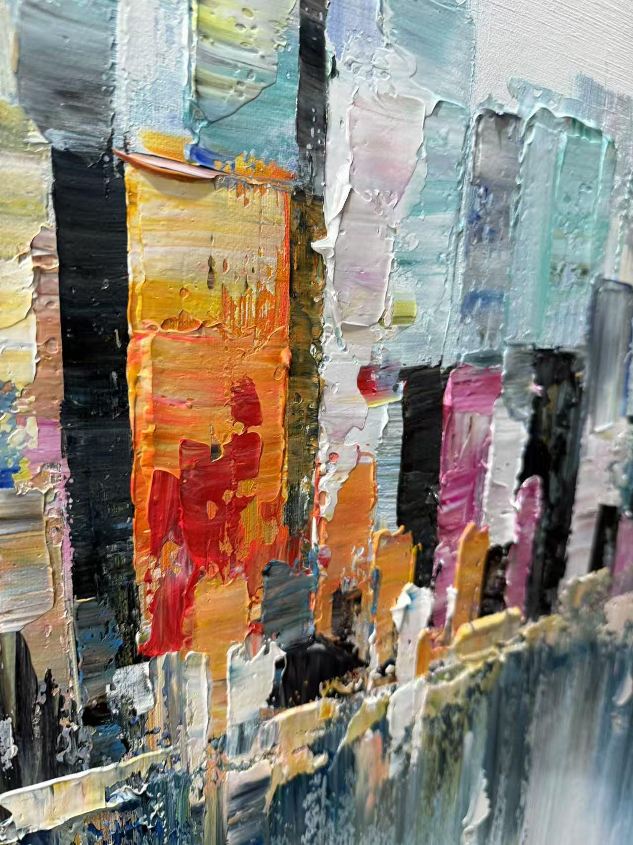 Abstract Cityscape Oil Painting, Large Original Colorful Urban City ...