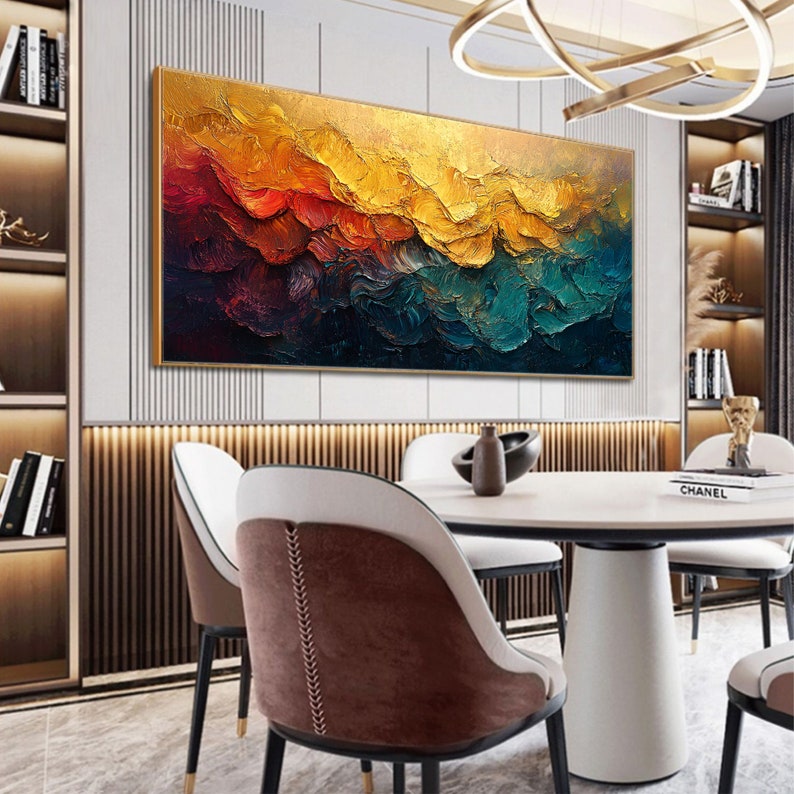 Original Textured Colorful Oil Painting on Canvas, Large Wall Art