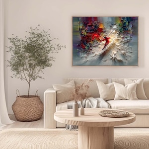 Textured Skiing Painting Impasto Wall Art, Abstract Skier Oil Painting, Large Colorful Art, Dynamic Winter Sports Decor, Modern Home Artwork