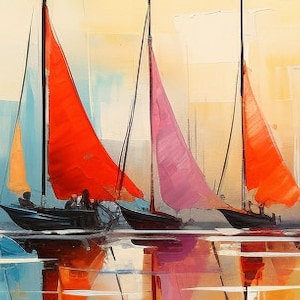 Original Sailboats Painting on Canvas, Large Wall Art, Abstract Colorful Painting, Ocean Art, Living room Wall Decor, Custom Painting