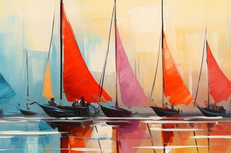 Original Sailboats Painting on Canvas, Large Wall Art, Abstract Colorful Painting, Ocean Art, Living room Wall Decor, Custom Painting