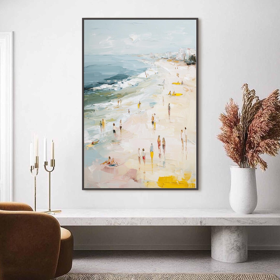 Textured Abstract Beach Painting, Impasto Ocean Seascape Canvas ...