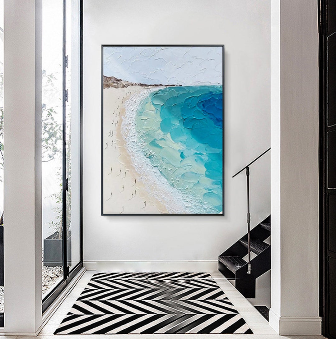 Large Abstract Beach Oil Painting on Canvas, Modern Seascape Wall Art ...